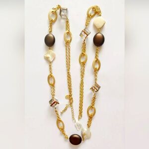 LIA SOPHIA GOLD TONE RESIN/ MOTHER OF PEARL 35"- 38" NECKLACE NWT